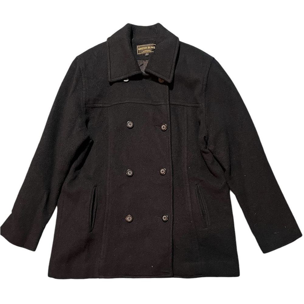 Kristen Blake vintage 100% wool black pea coat woman size large made in the us